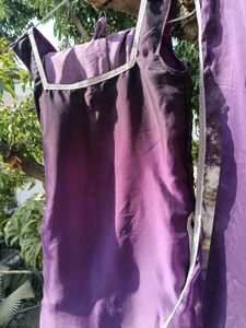 Elegant Purple plazo kurti with Silver Border for