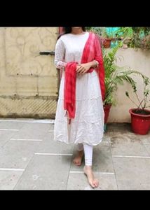 Elegant White Anarkali kurti only ( dupatta bottom