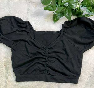 Black Puff Sleeve Crop Top