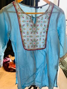 Embroidered Blue Top/ Short Kurti