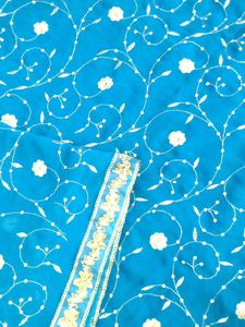 ✨ Teal Blue Saree with Golden Floral Elegance ✨