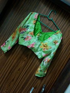 Neon Green Floral Blouse
