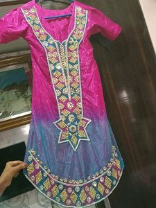 Embroidered Pink & Blue Salwar Kameez