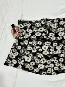 Black Floral Winter Mini Skirt