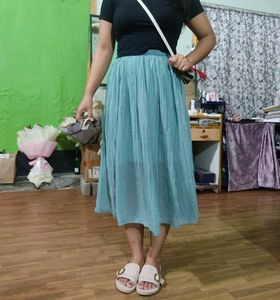 Teal Pleated Midi Skirt