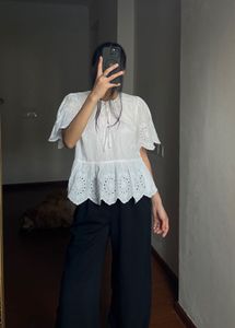 NEW LOOK White Broderie Anglaise Tie Front TOP