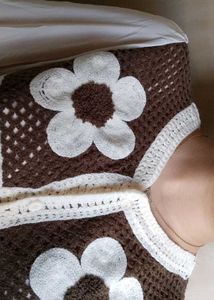 V Neck Knitted Brown Woolen Full Sleeved Top