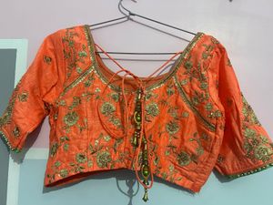 Orange Embroidered Blousewith Lehanga