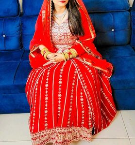 Red Fully Embroidered  Dress With Cancan Skirt