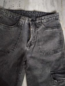 Gray Wide Leg Cargo Jeans