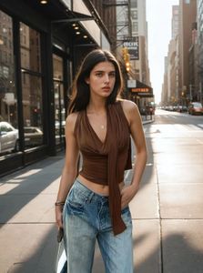 Brown Cowl Neck Top
