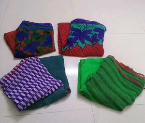 4 Sarees Defferent Colour Design With Unstich Blou
