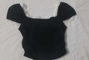 Black Lacey Sinched Waist Crop Top