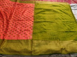 orange and green pocham.palli silk saree