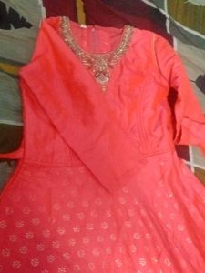 Coral Embellished Party Dress