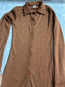 Brown Bodycon Ribbed Dress