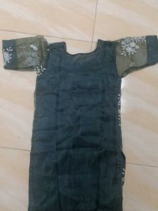 Grey Organza Embroidery Kurti