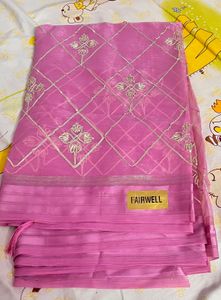 गुलाबी (Pink)सिल्की ऑर्गेंज़ा मिक्स साड़ी