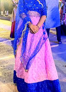 lengha choli blue and pink