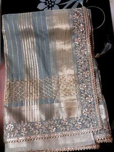 Gery Saree Sequins Border Work