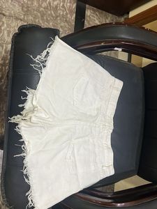 Distressed White Denim Shorts