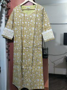 Bunaai Yellow White Block Print Suit Set