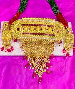 Ruby Rajisthani Gold-Tone Necklace set bridal look