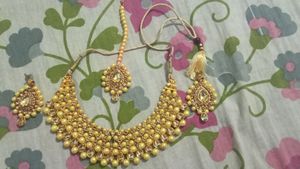 Golden Earrings And Necklace Set With Bangles
