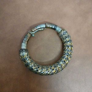 Braided Silver &amp; Gold Tone Cuff Bangle