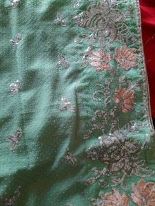 Heavy Embroidery Shiny Saree With Blouse
