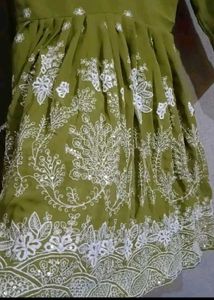 Olive Green Embroidered Garara Kurti with Dupatta