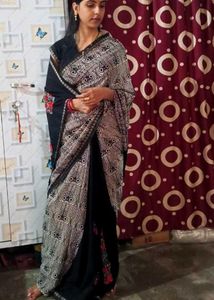 Elegant Red, Black Embroidered Saree
