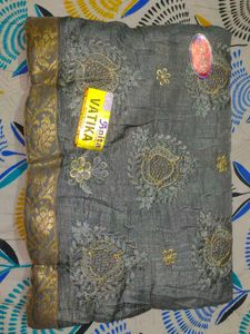 Elegant Grey Embroidered Saree