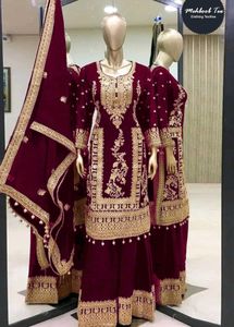 Maroon Embroidered Kurta Set