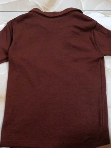 ribbed v neck top brown full sleeved