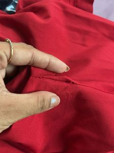 Red Blouse with Mandarin Collar