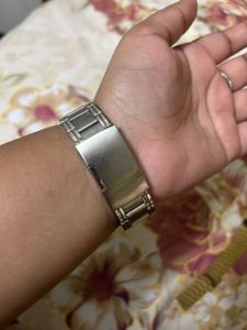 Silver Watch with Stone-Studded Bezel