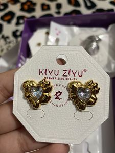 Anti Tarnish Heart Stone Earrings