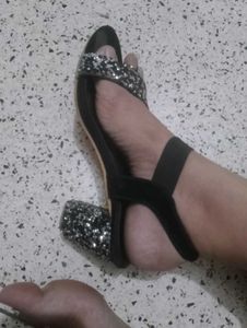 Black Heels with Glitter Strap