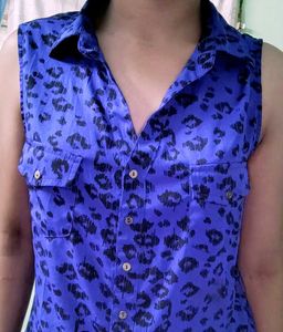 Blue Animal Print Sleeveless Top