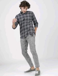 KETCH Slim fit Stylish Grey Checked Casual Shirt