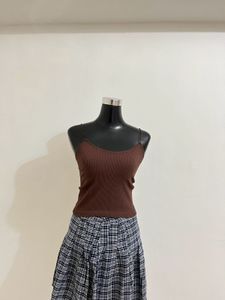 Brown Ribbed Tank Top