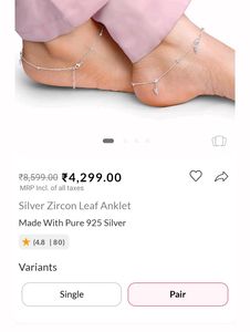 Giva 925 Real Silver Zircon Leaf Anklet(2 Pieces)
