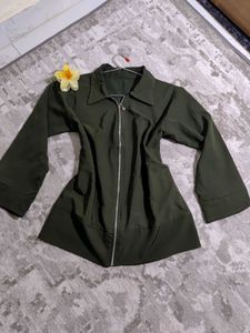 Olive Green Zip-Up Jacket