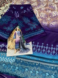 Printed Fabric - Purple, Blue, &amp; Tan
