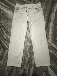 Beige Straight Leg Jeans