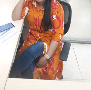 Orange Patterned Shirt Dress