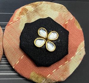 Peach Floral Fabric Base Earrings