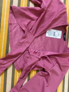 Pink Tie-Front Crop Top