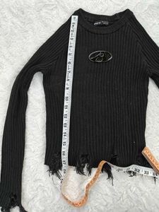 Distressed Black Knit Sweater
